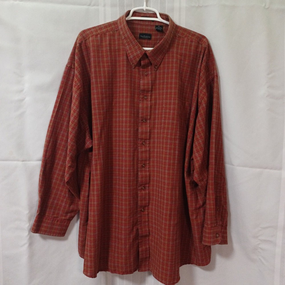 Van Heusen Mens 3X Red Plaid Button Down Shirt Long Sleeve Wrinkle Free
